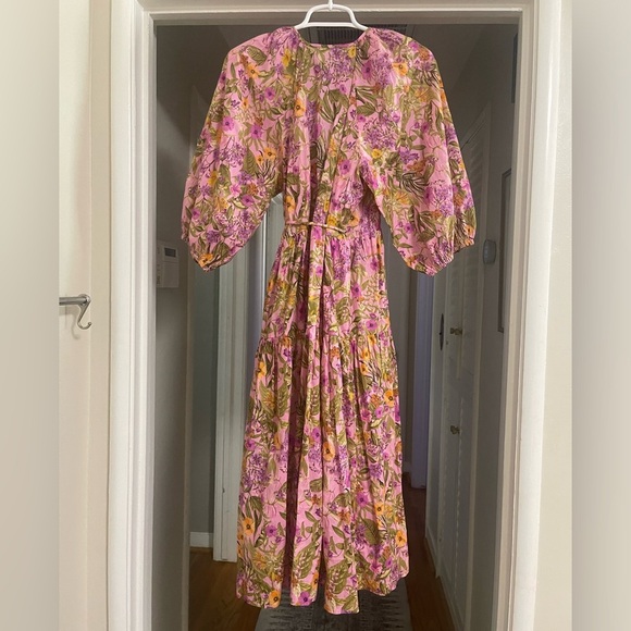 EUC Lavender Brown Floral Printed Midi Wrap Dress - Picture 4 of 6